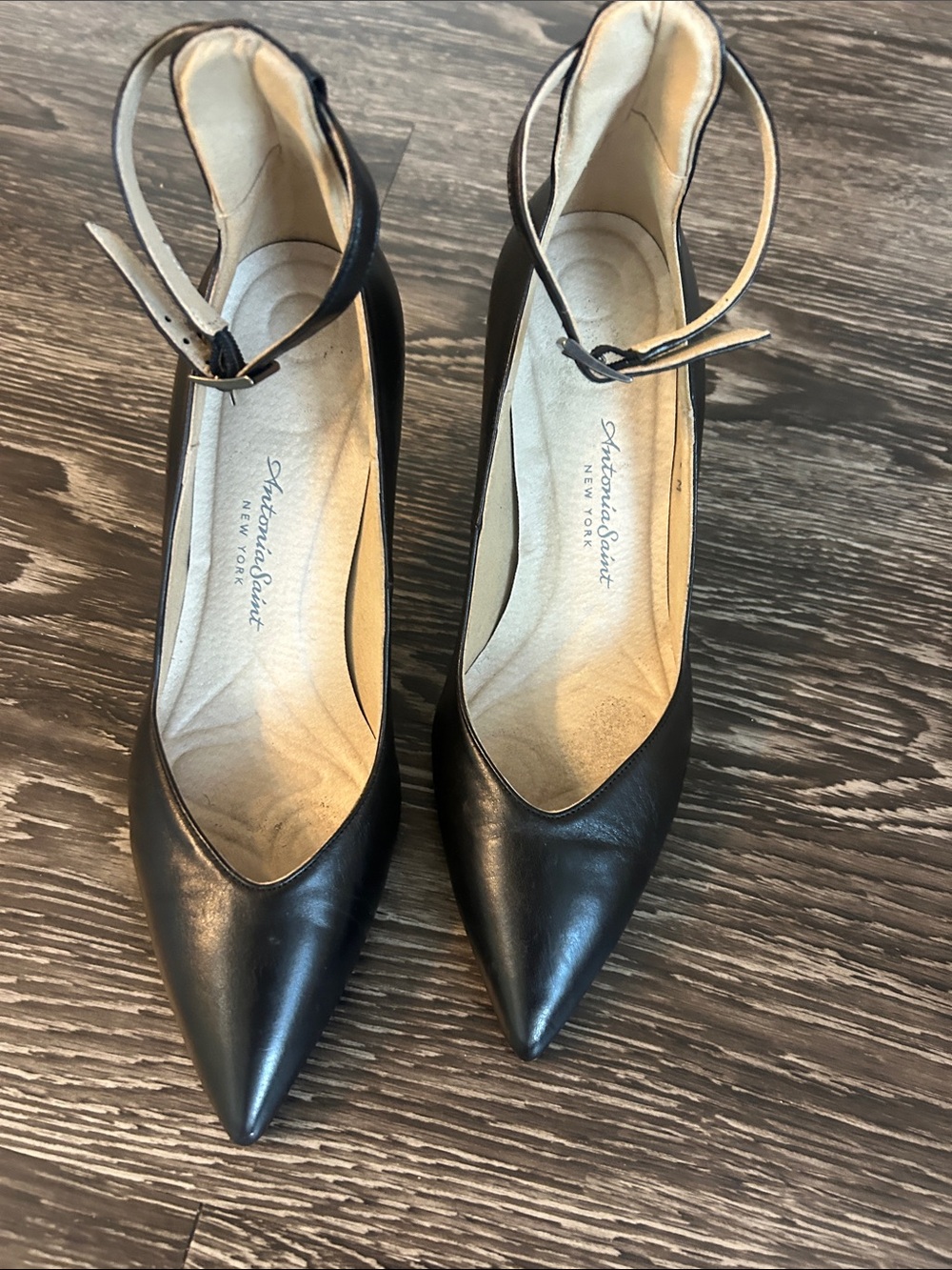 ANTONIA SAINT New York Pointed-Toe Black Ankle-Strap Heels size 7.5M - Picture 3 of 7